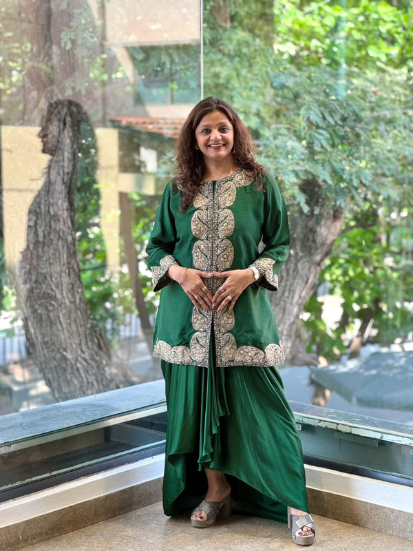 Green Embroidered Skirt Set