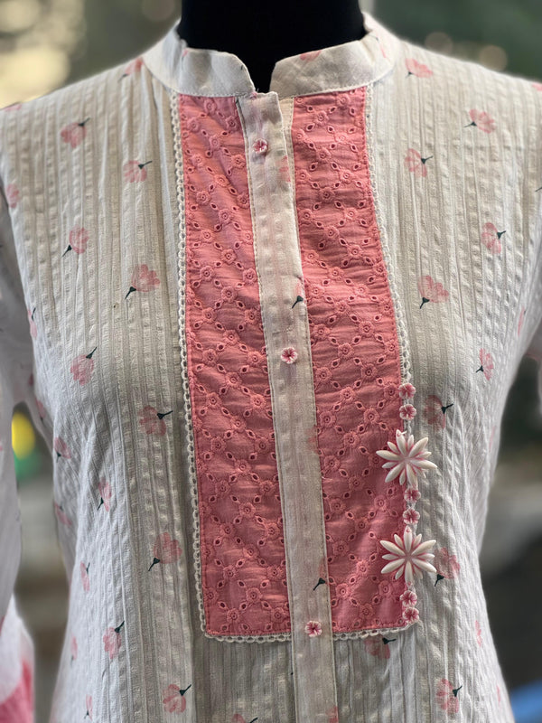 White Schiffli Neckline Tunic