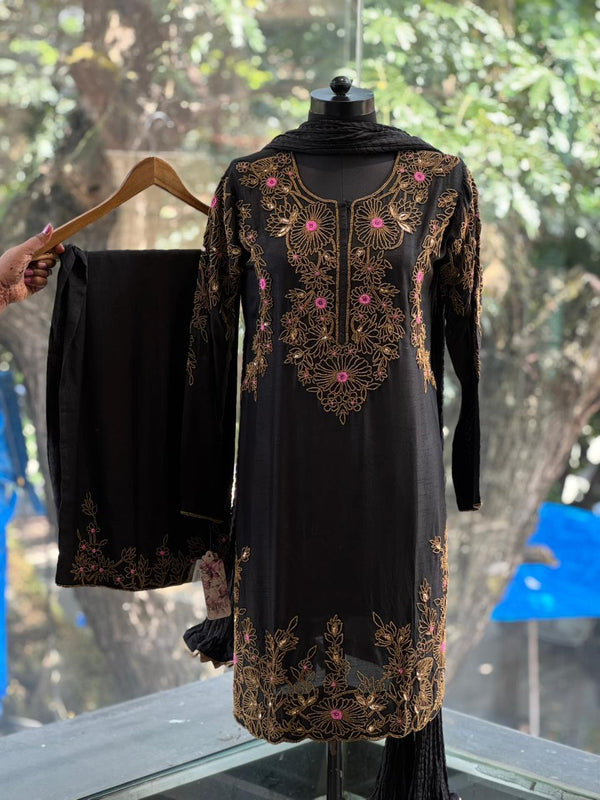 Black Gold Beads Work Suit