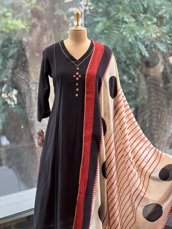 Black Printed Dupatta Set