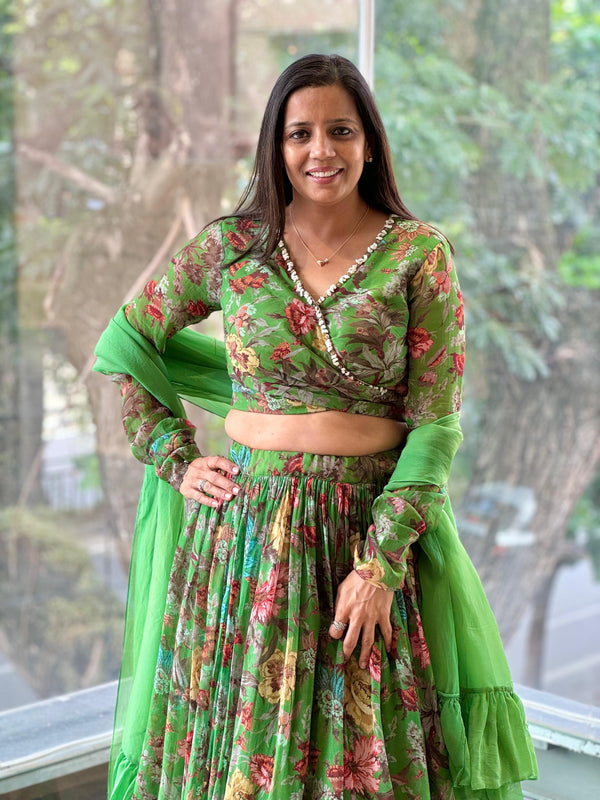Green Floral Lehenga Set