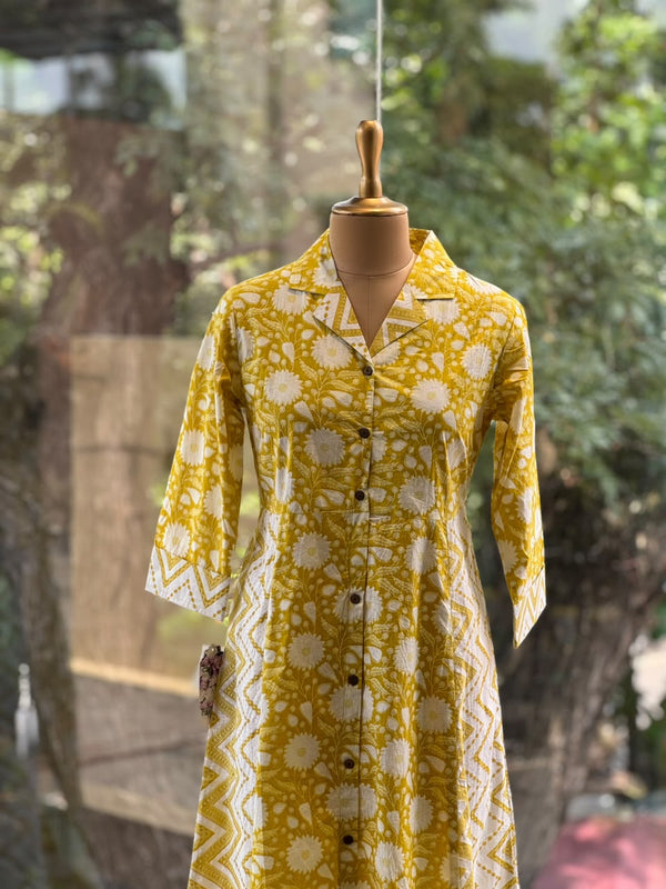 Yellow Floral Print Aline Tunic