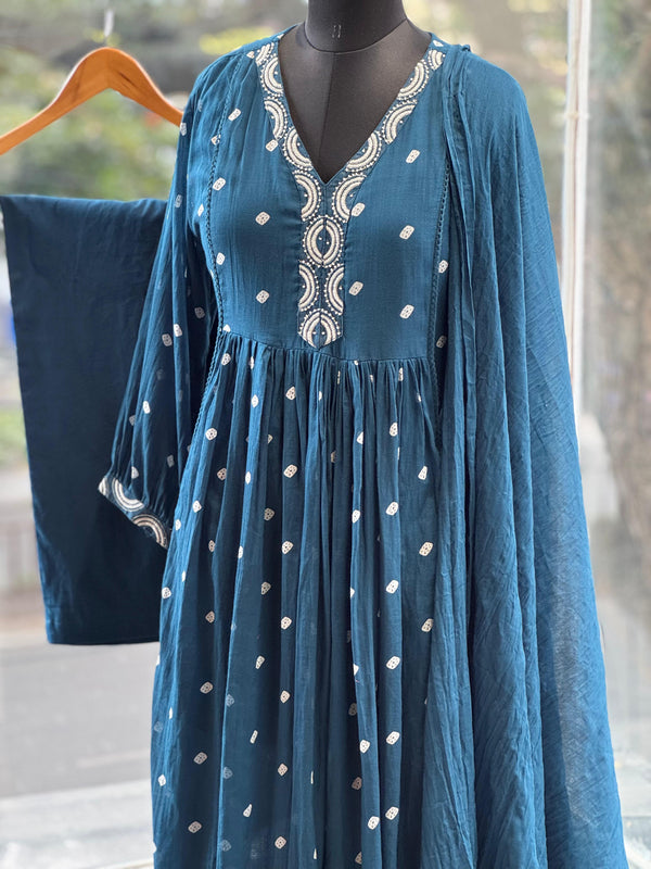 Blue Bandhej Dupatta Set