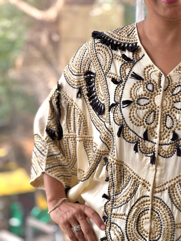 Beige Intricate Work Skirt Set