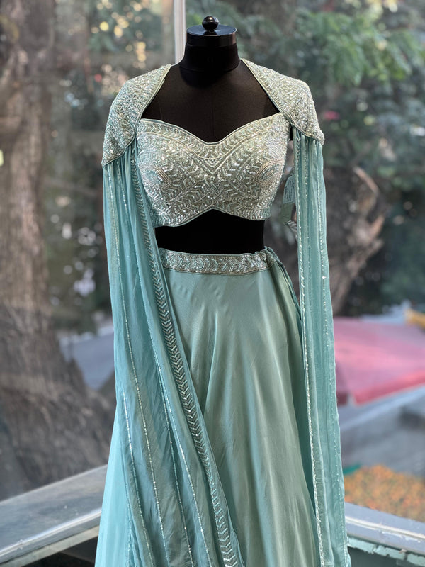 Blue Tail Sleeves Lehenga