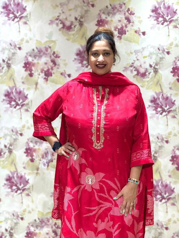 Red Printed Dupatta Set