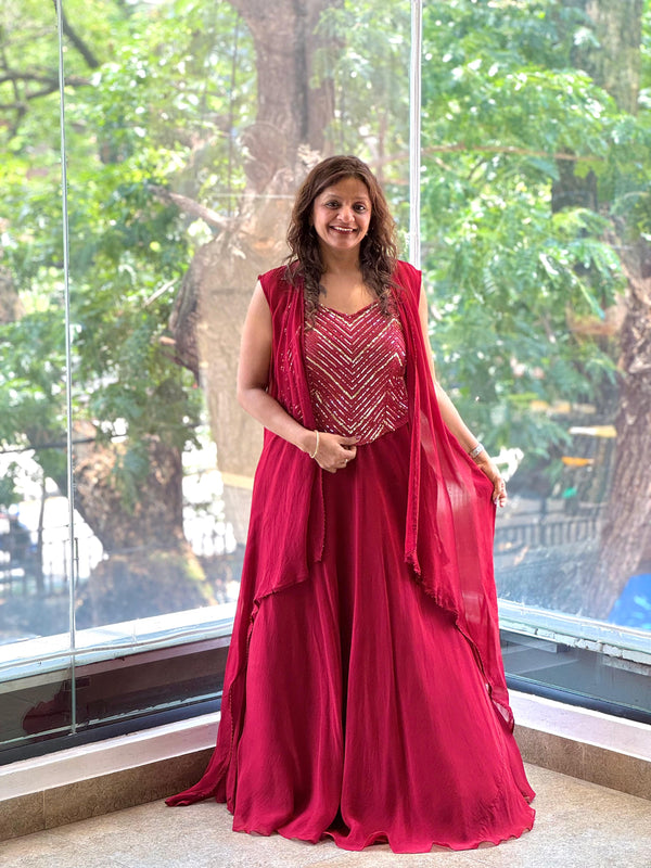 Maroon Taari Work Lehenga Set