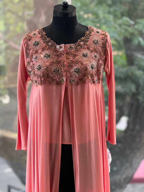 Pink Asymmetrical Cut Dhoti Set