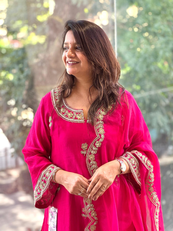 Pink Scallop Dupatta Set