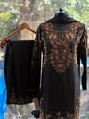 Black Gold Beads Work Suit