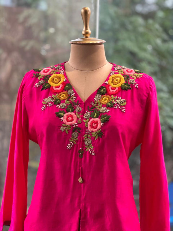Pink Embroidered Skirt Set