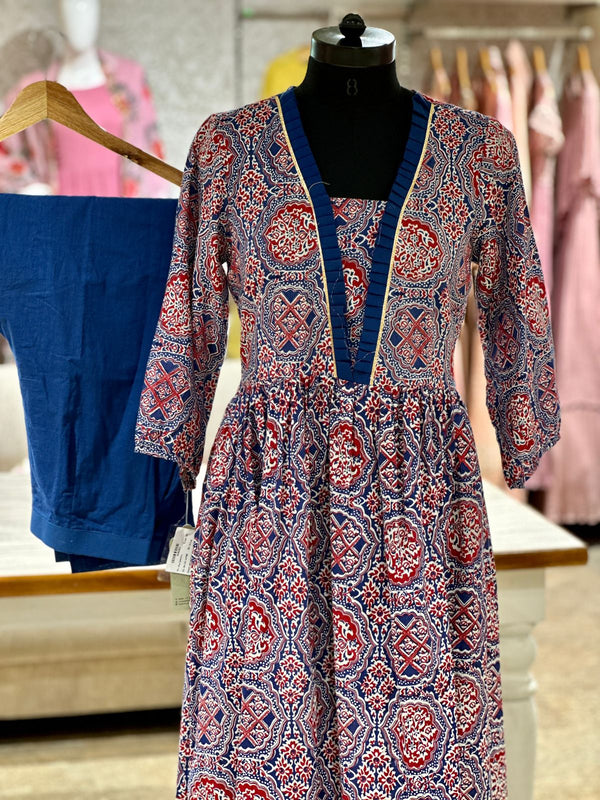 Blue Frill V Neck Co Ord