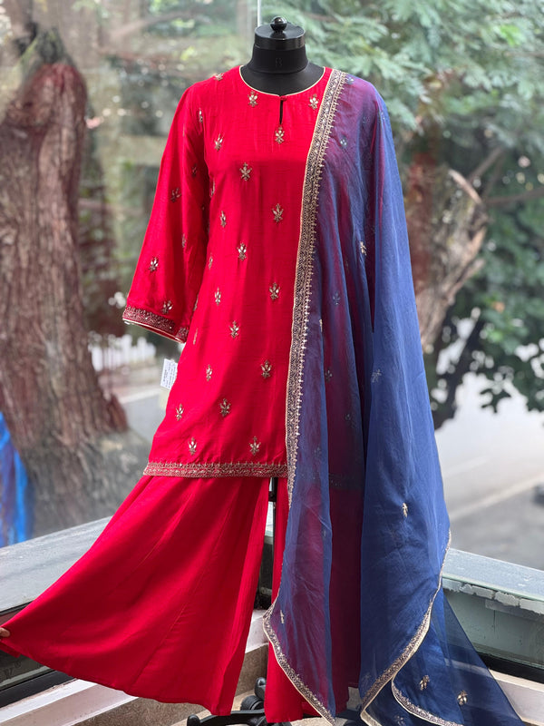 Red Gota Work Sharara Set