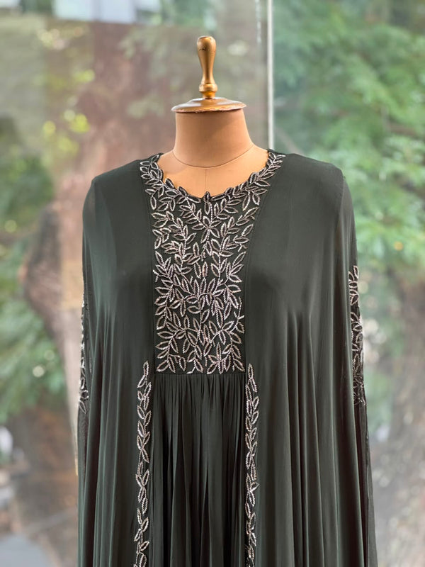 Dark Green Pipe Work Gown