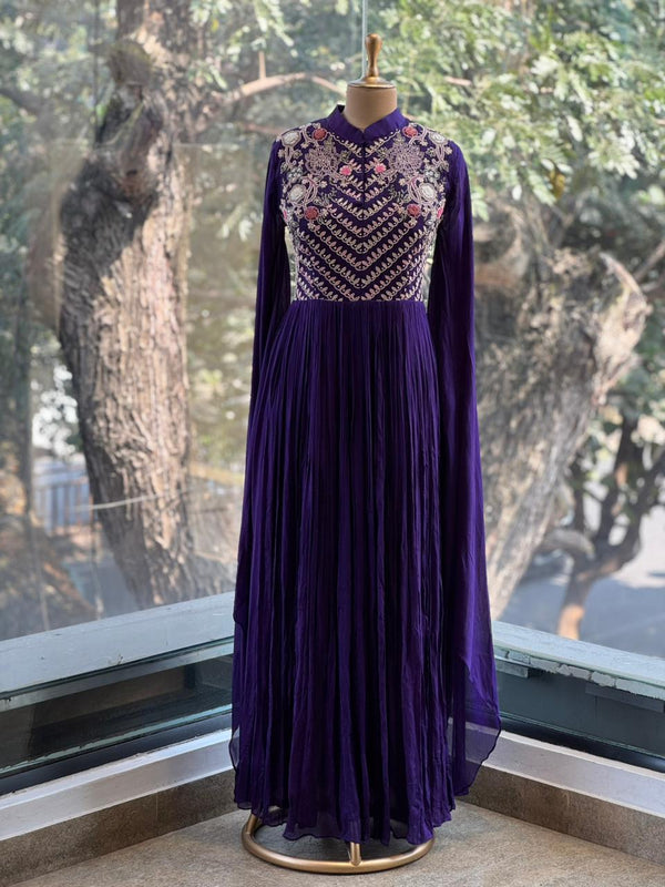 Purple Tail Sleeves Gown