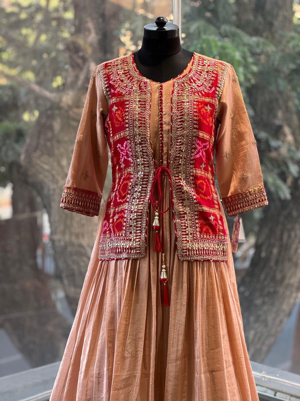 Peach Bandhej Gown