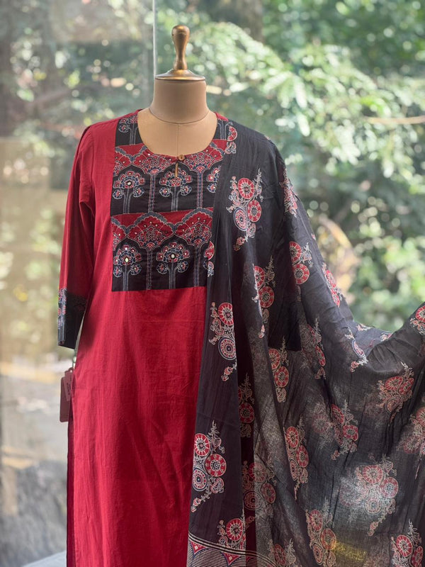 Maroon Block Print Suit