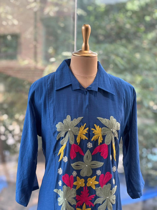 Blue Embroidered Mul Tunic