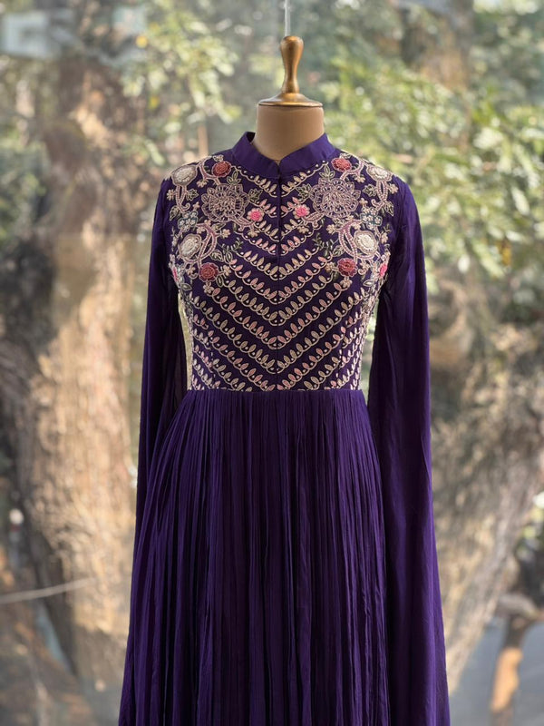 Purple Tail Sleeves Gown