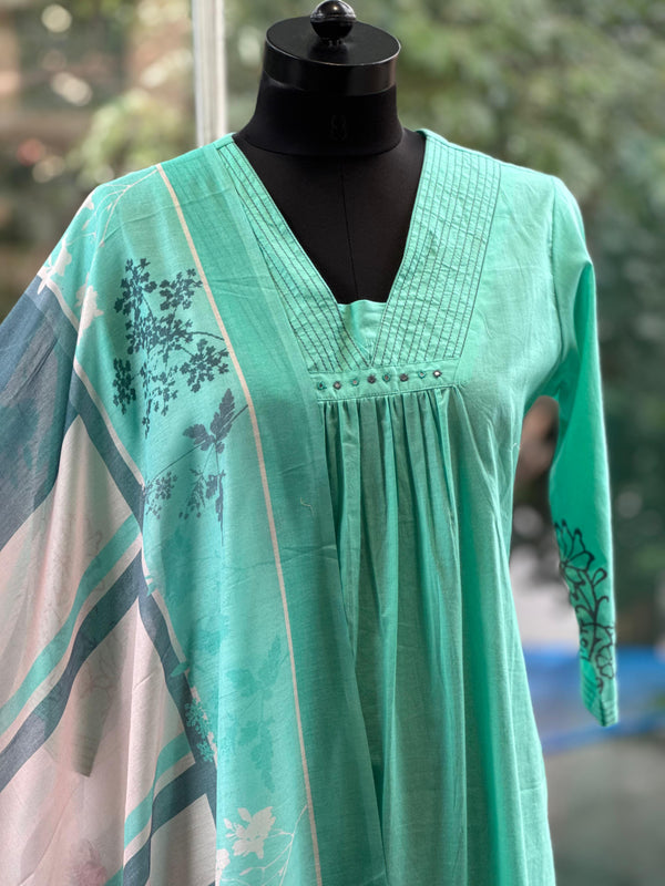 Sea Green Mul Dupatta Set