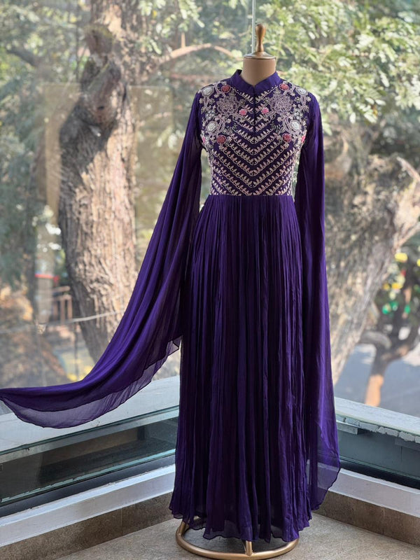 Purple Tail Sleeves Gown