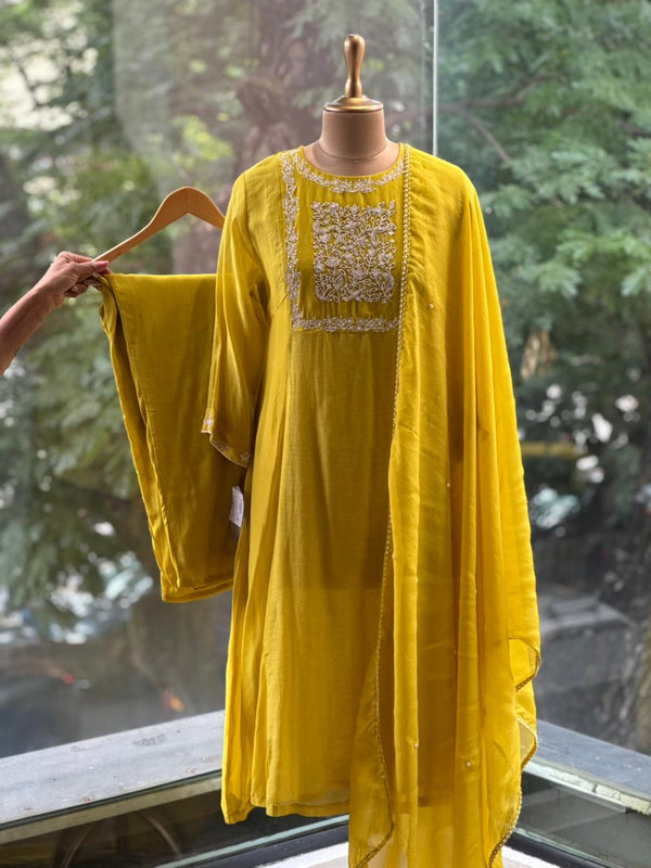Yellow Mul Chanderi Suit