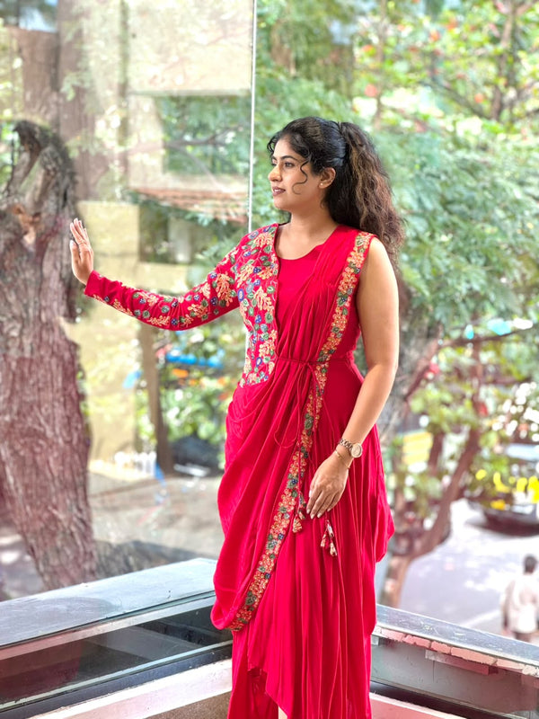 Red Embroidered Drape Set