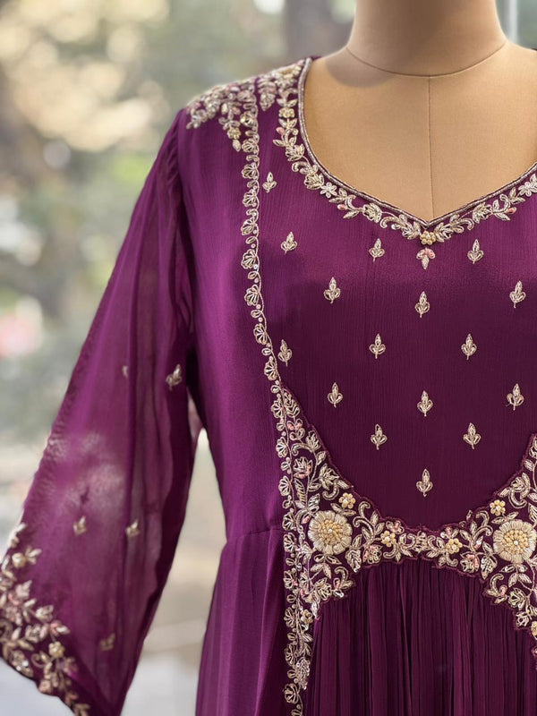 Purple Handwork Gown