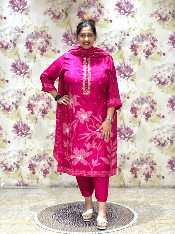 Pink Printed Dupatta Set