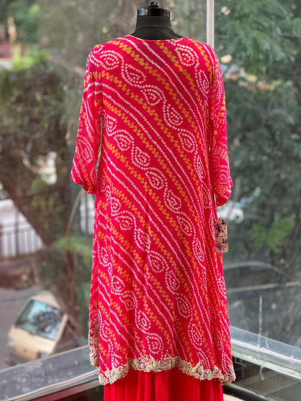 Red Bandhej Jacket Gown