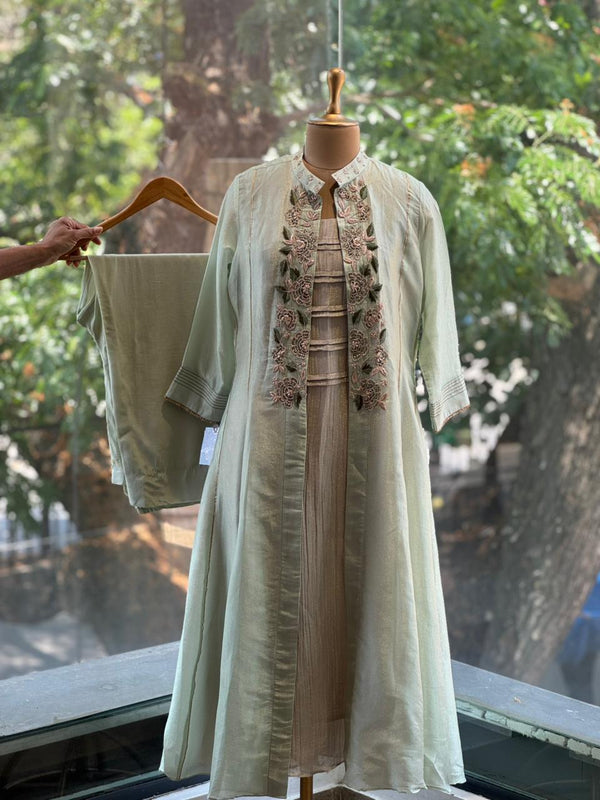 Green Tissue Jacket With Dupatta
