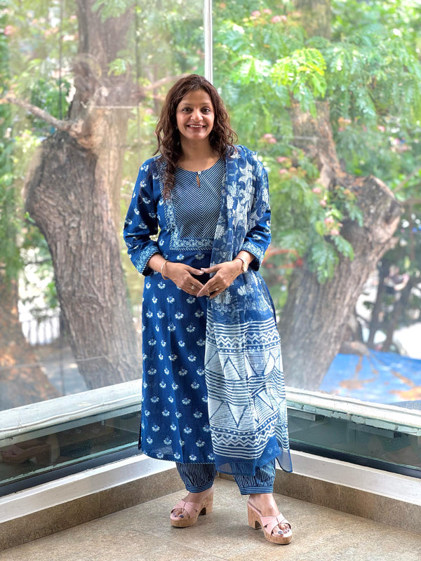 Indigo Blue Kota Dupatta Set