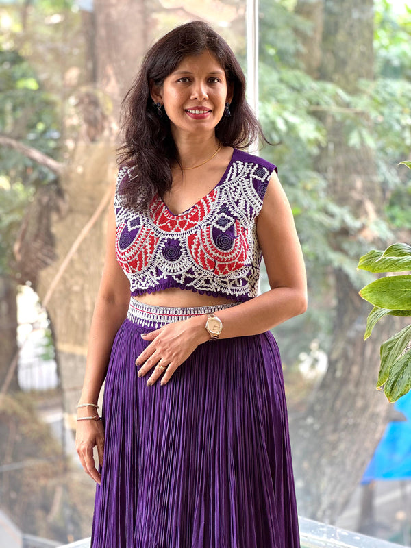 Purple Designer Made Moti Work Cape Set