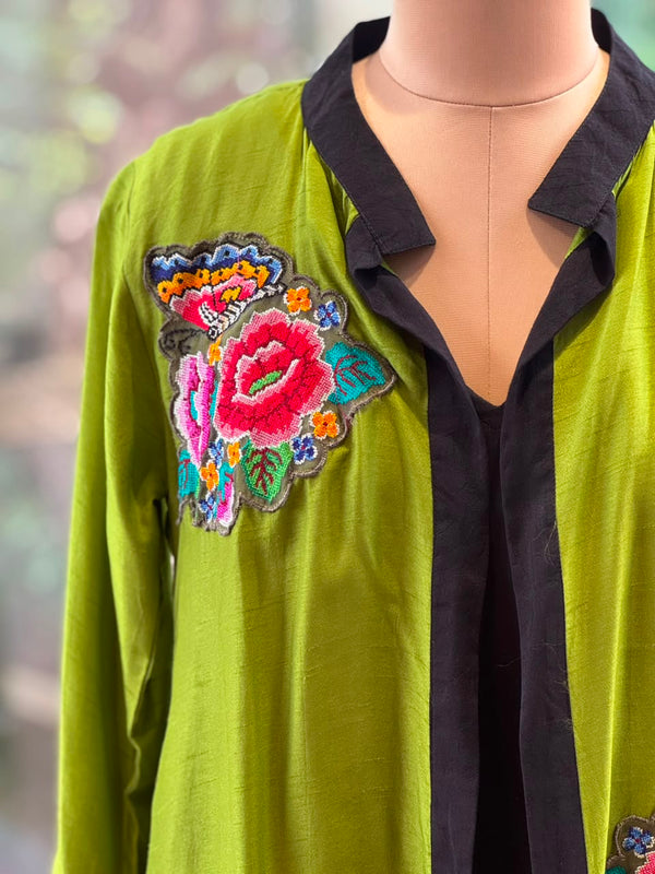 Green Color Block Jacket Set