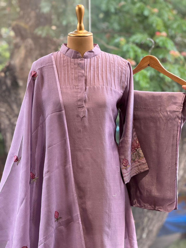 Purple Chanderi Silk Dupatta Set