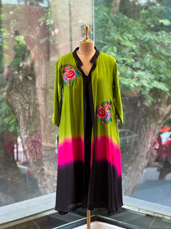 Green Color Block Jacket Set