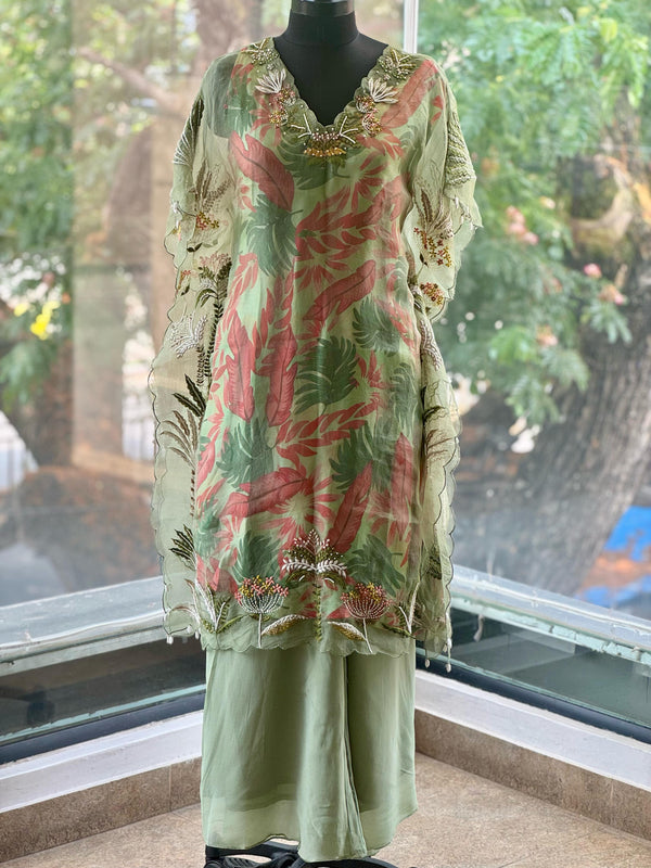 Green Embroidered Palazzo Set