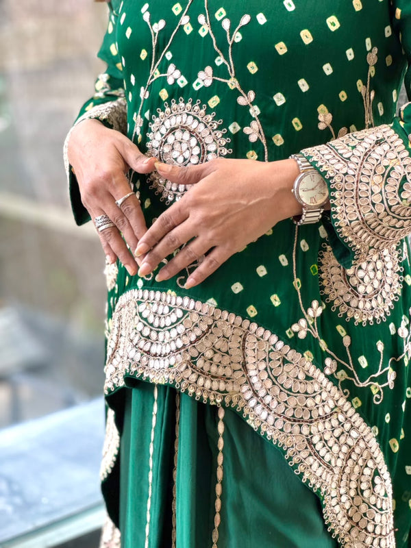 Green Bandhej Skirt Set