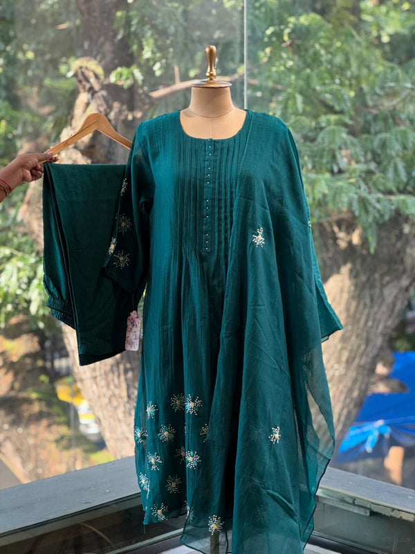 Teal Blue Mul Chanderi Suit