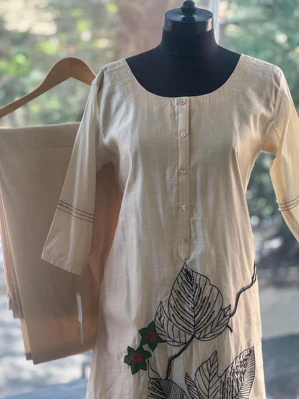 Beige Embroidered Co Ord
