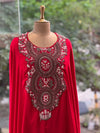 Red Intricate Yoke Cape Set
