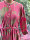 Pink Leaf Print Tiered Dress