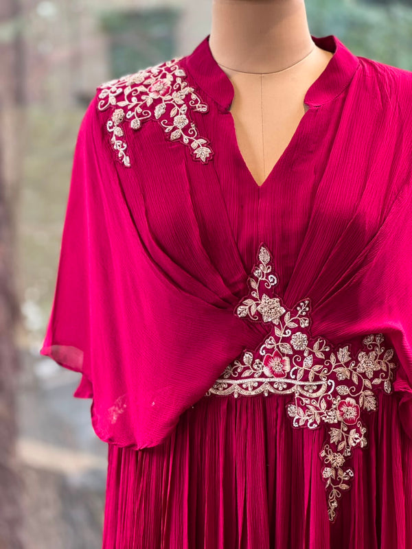 Maroon Crepe Georgette Gown