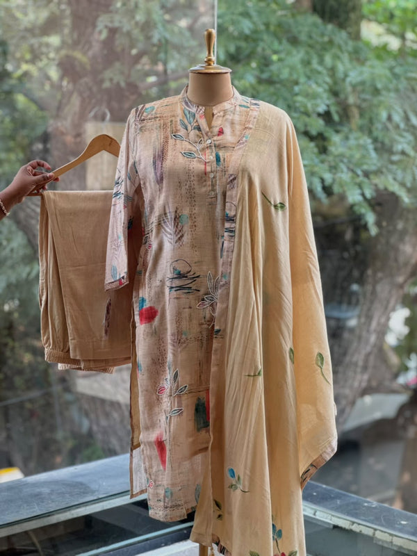 Beige Printed Dupatta Set