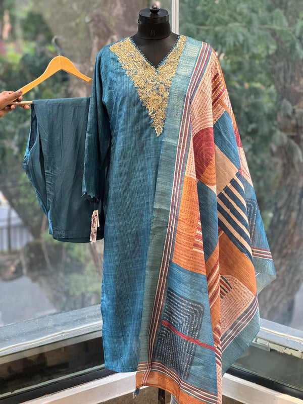 Blue Printed Dupatta Set