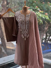 Brown Mirror Yoke Dupatta Set