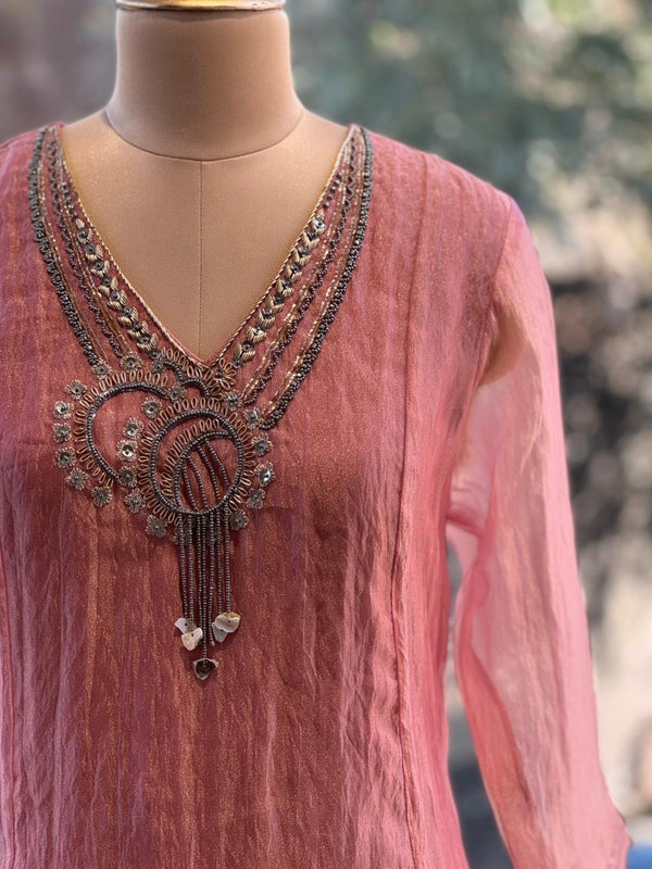 Pink Tissue Dupatta Set