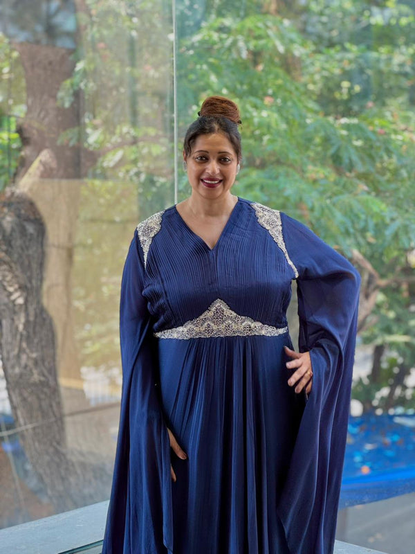 Blue Tail Sleeves Gown
