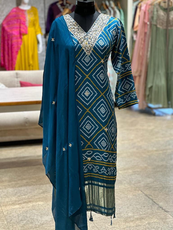 Blue Gota Neck Suit Set