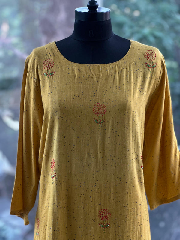 Yellow Kantha Flower Tunic